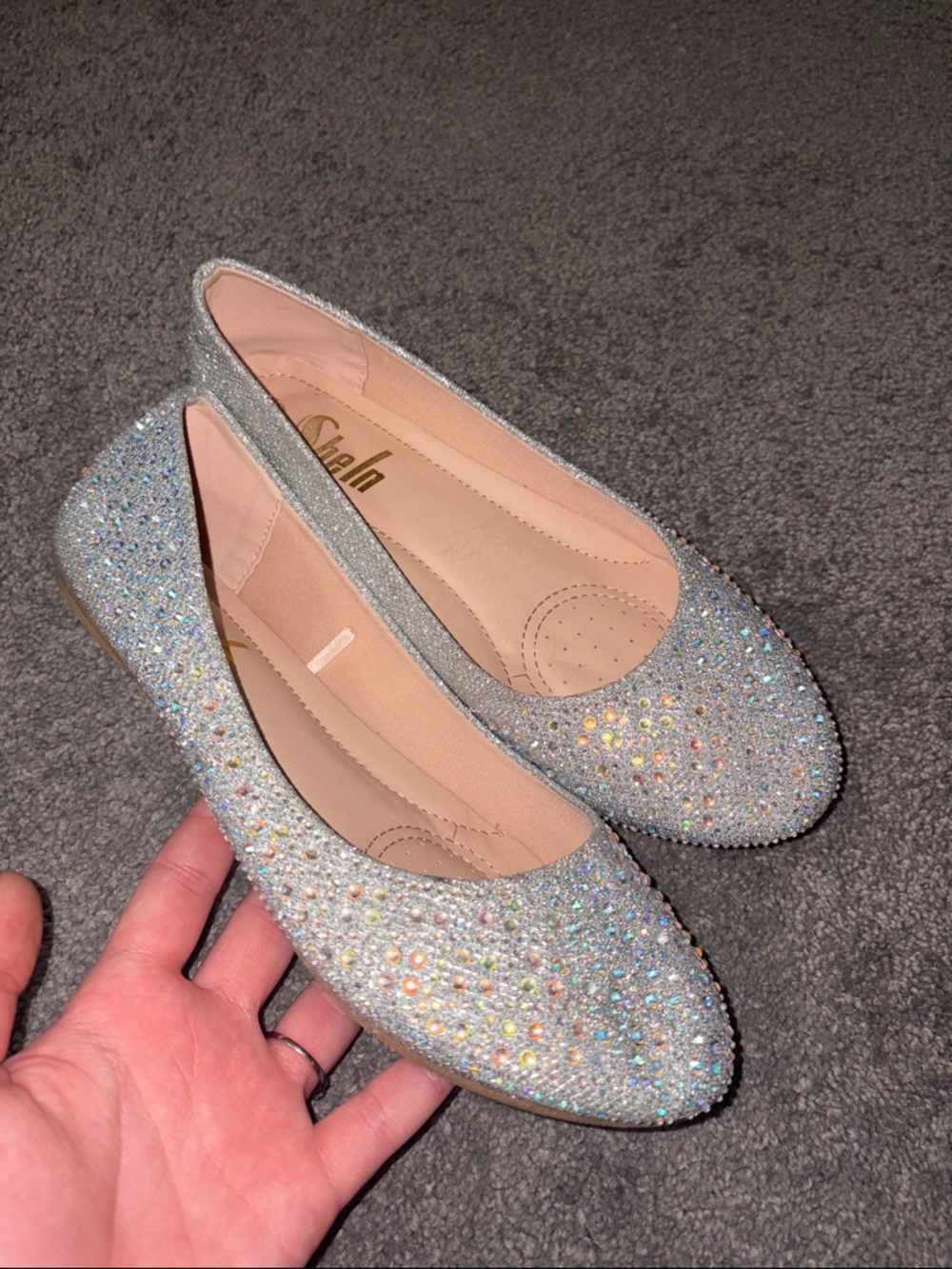 Crystal Embellished Silver Women's Ballet Flats. Worn once, will wipe down.